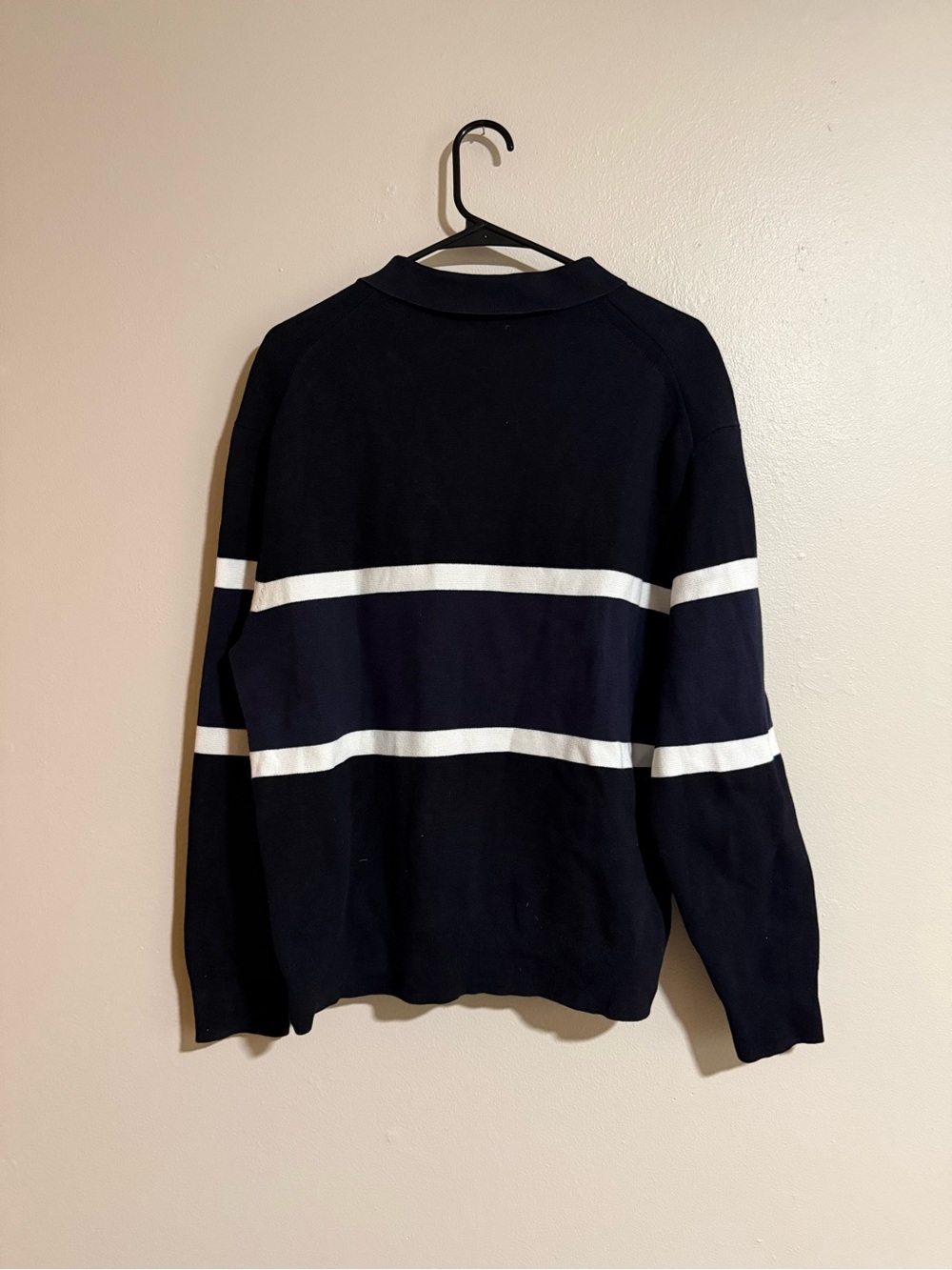 COS Navy and White Relaxed-Fit Striped Polo Sweater Size Large - Picture 2 of 5